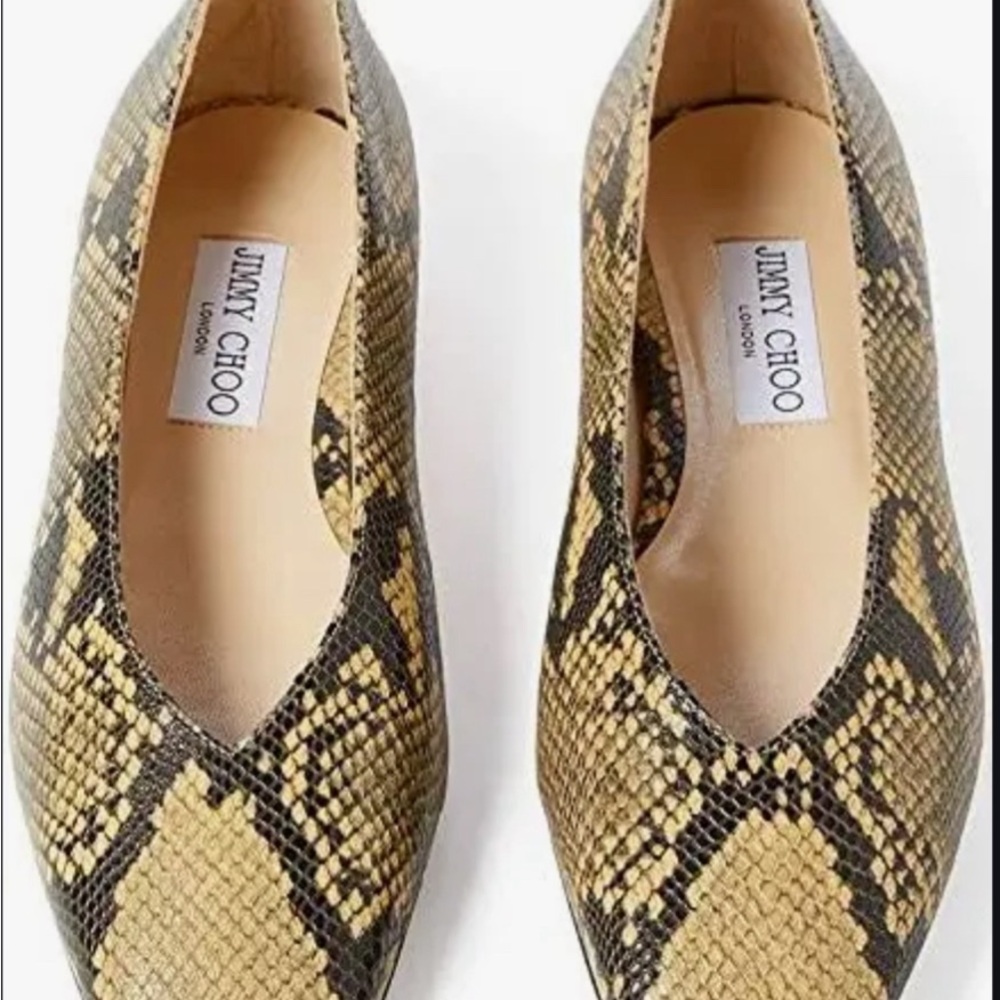 Jimmy Choo - Yellow & Black "Juelle Dijon" Snake Print Flats